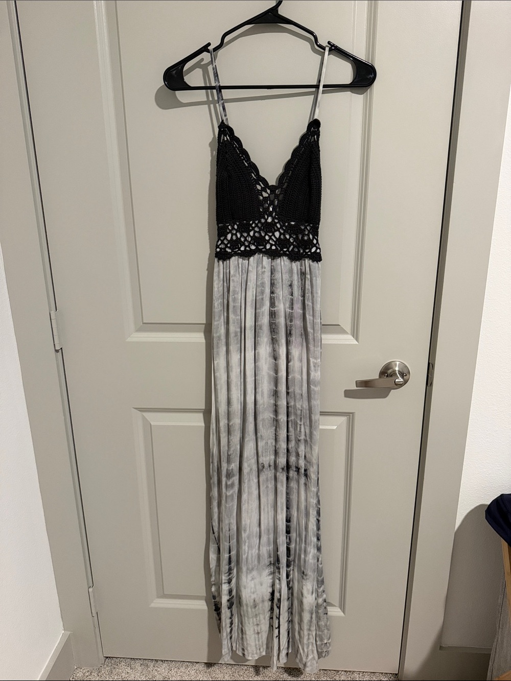 Xhilaration Black Crochet Bodice Gray Tie-Dye Maxi Dress